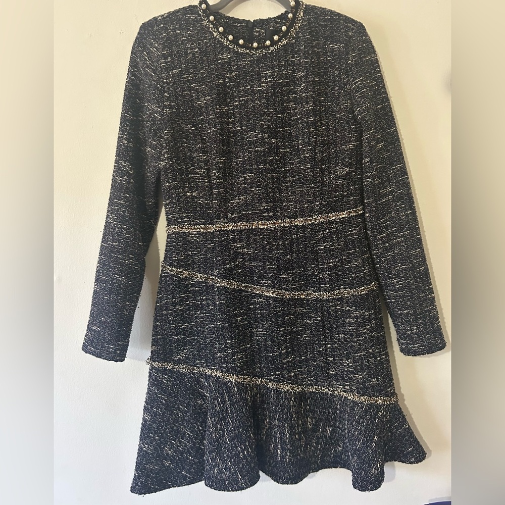 Isabel Marant Black and Gold Long Sleeve Dress with Pearl Neckline
